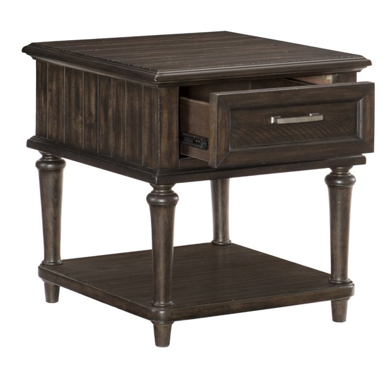 Lexicon Cardano Wood 1 Drawer End Table in Driftwood Charcoal