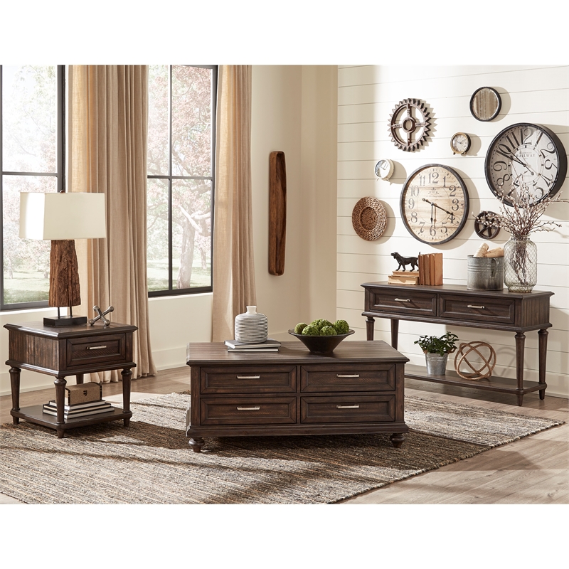 Lexicon Cardano Wood 4 Drawer Coffee Table in Driftwood Charcoal