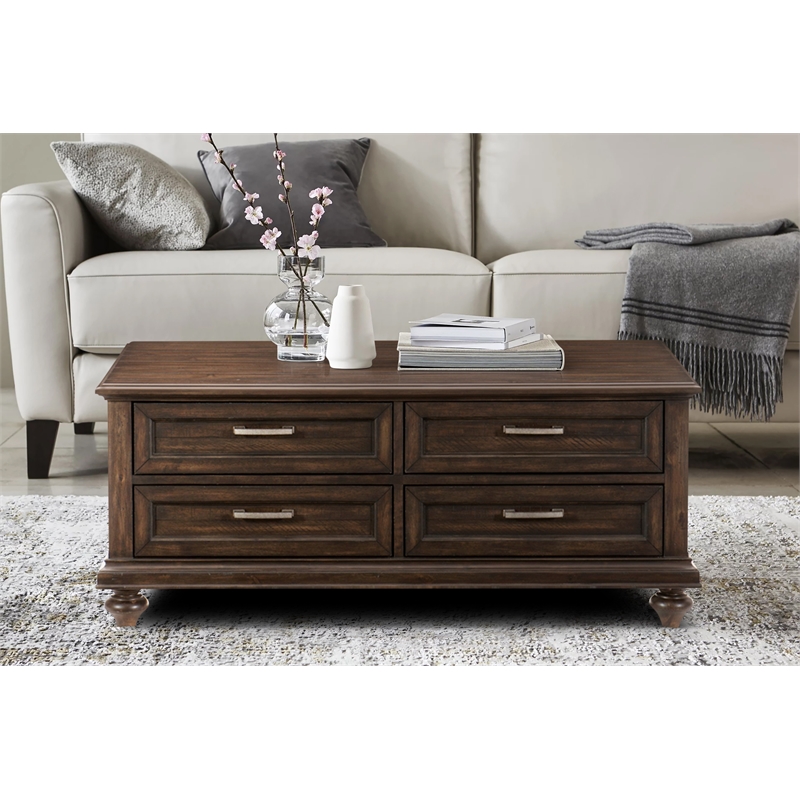 Lexicon Cardano Wood 4 Drawer Coffee Table in Driftwood Charcoal