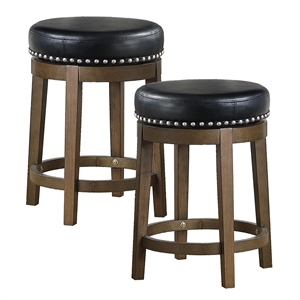 Lexicon Westby 24&quot Faux Leather Round Swivel Counter Stool in Black (Set of 2)
