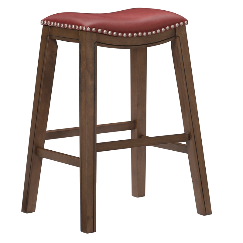 Faux Leather Saddle Bar Stool In Red, Red Leather Counter Stools