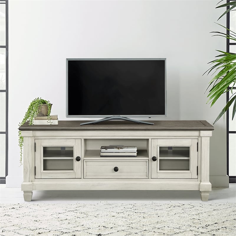 Lexicon Granby Wood TV Stand in Antique White and Rosy Brown