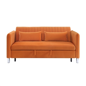 Lexicon Greenway Velvet Upholstered Click Clack Convertible Sofa in Orange