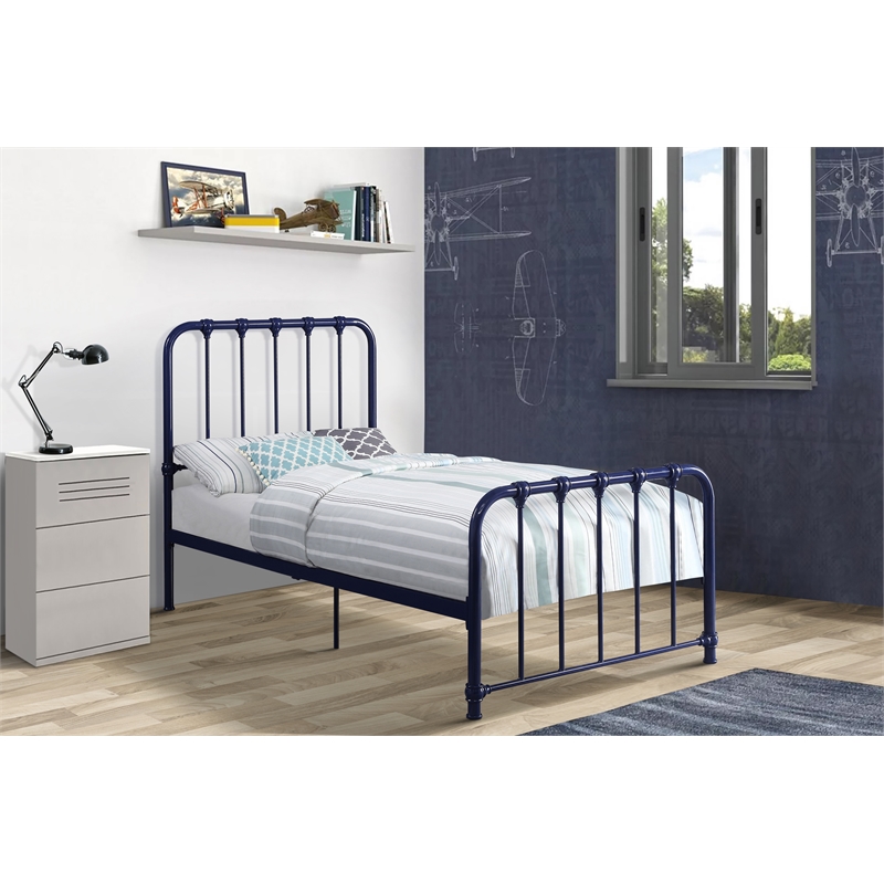 Lexicon Bethany Twin Metal Platform Bed in Navy Blue
