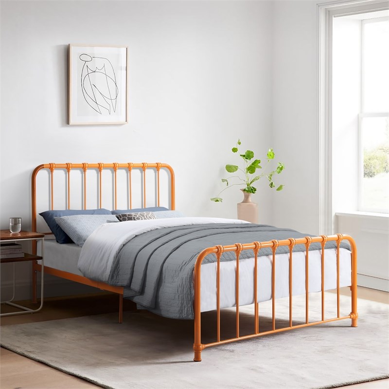 Lexicon Bethany Full Metal Platform Bed in Orange