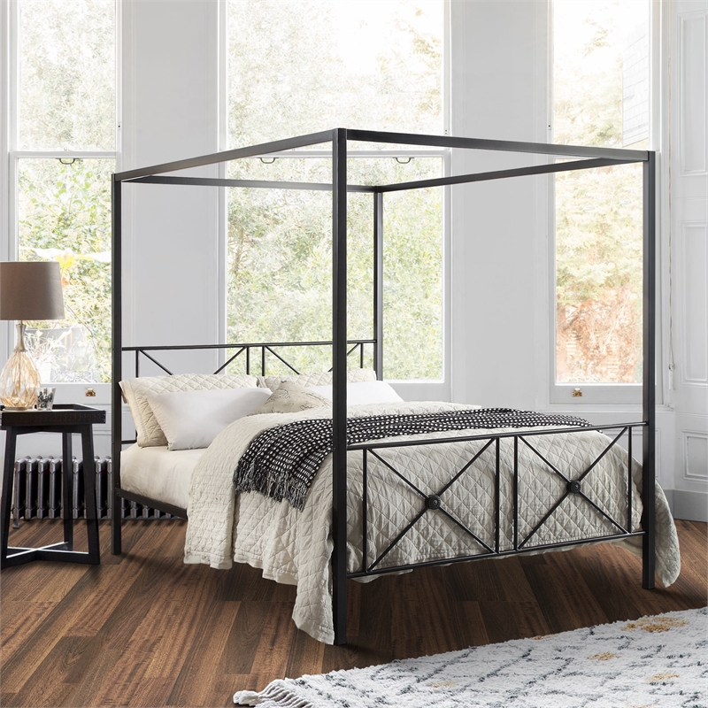 Lexicon Rapa Queen Metal Canopy Platform Bed in Black