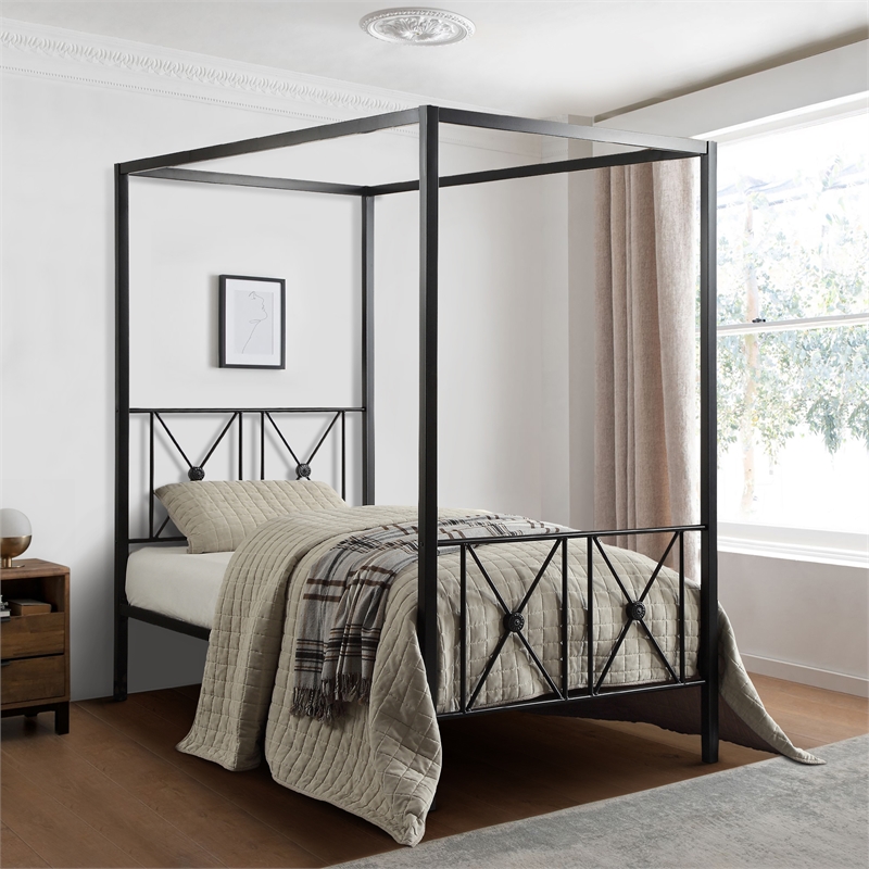Lexicon Rapa Metal Frame Canopy Twin Platform Bed in Black