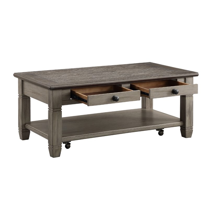 Lexicon Granby Wood 2 Drawer Coffee Table in Brown and Antique Gray