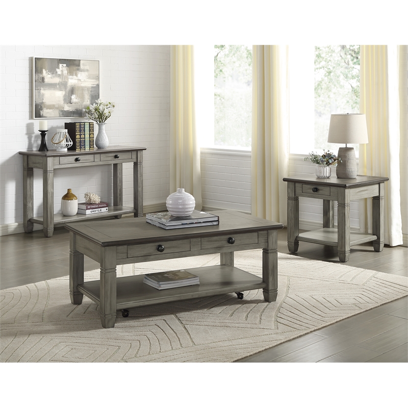Lexicon Granby Wood 2 Drawer Coffee Table in Brown and Antique Gray