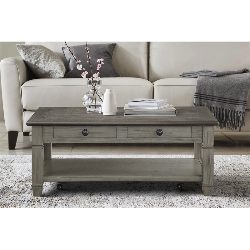 Lexicon Granby Wood 2 Drawer Coffee Table in Brown and Antique Gray