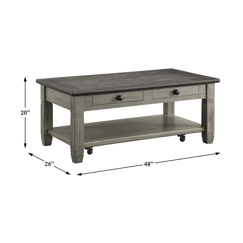 Lexicon Granby Wood 2 Drawer Coffee Table in Brown and Antique Gray