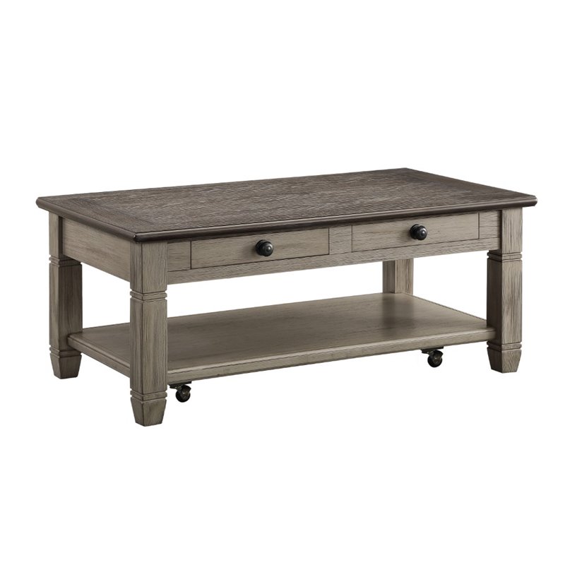 Lexicon Granby Wood 2 Drawer Coffee Table in Brown and Antique Gray