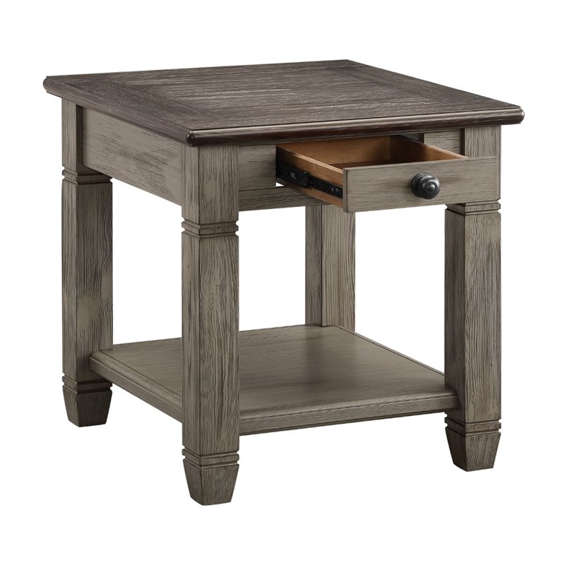 Lexicon Granby Wood 1 Drawer End Table in Antique Gray