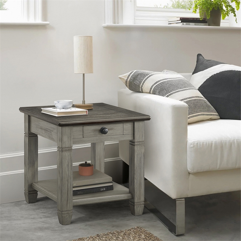 Lexicon Granby Wood 1 Drawer End Table in Antique Gray