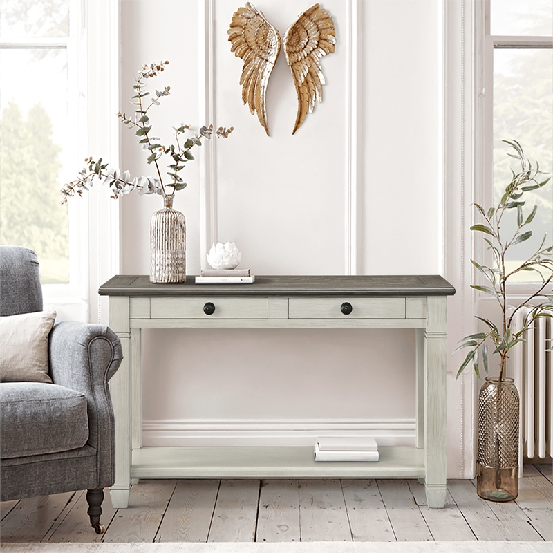 Lexicon Granby Wood 2 Drawer Console Table in Antique White