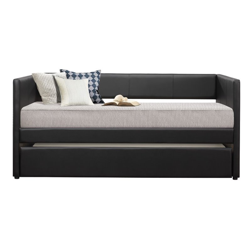 Lexicon Adra Faux Leather Daybed In, Black Leather Daybed Trundle