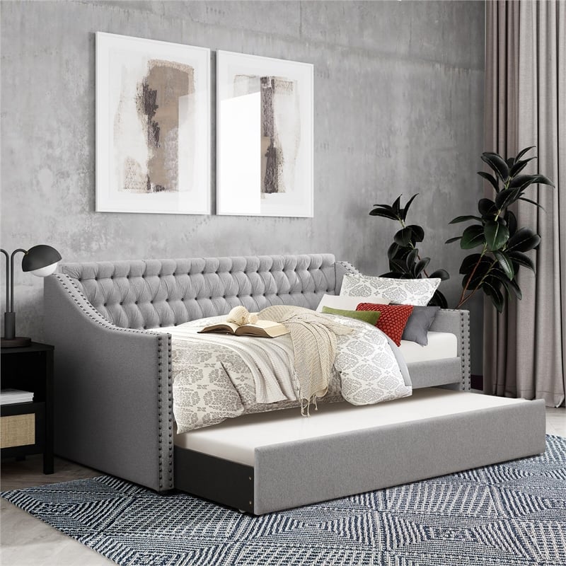 Lexicon Tulney Upholstered Daybed with Trundle in Gray