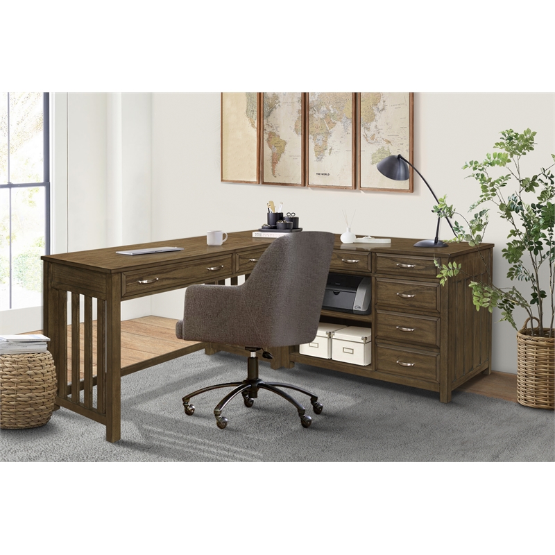 Lexicon Blanche Wood L Shaped Desk in Brown Gray