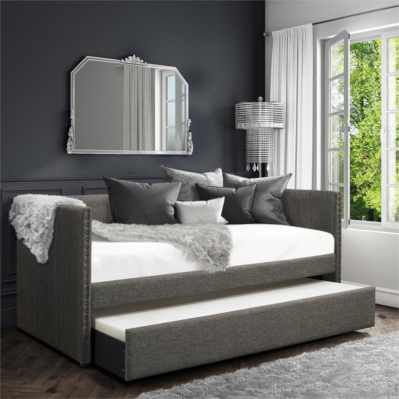 Lexicon Therese Upholstered Daybed with Trundle in Gray