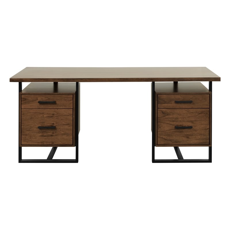 Lexicon Sedley Metal Writing Desk with 2 Cabinets in Walnut and Black
