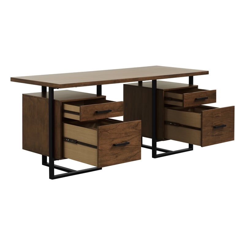 Lexicon Sedley Metal Writing Desk with 2 Cabinets in Walnut and Black