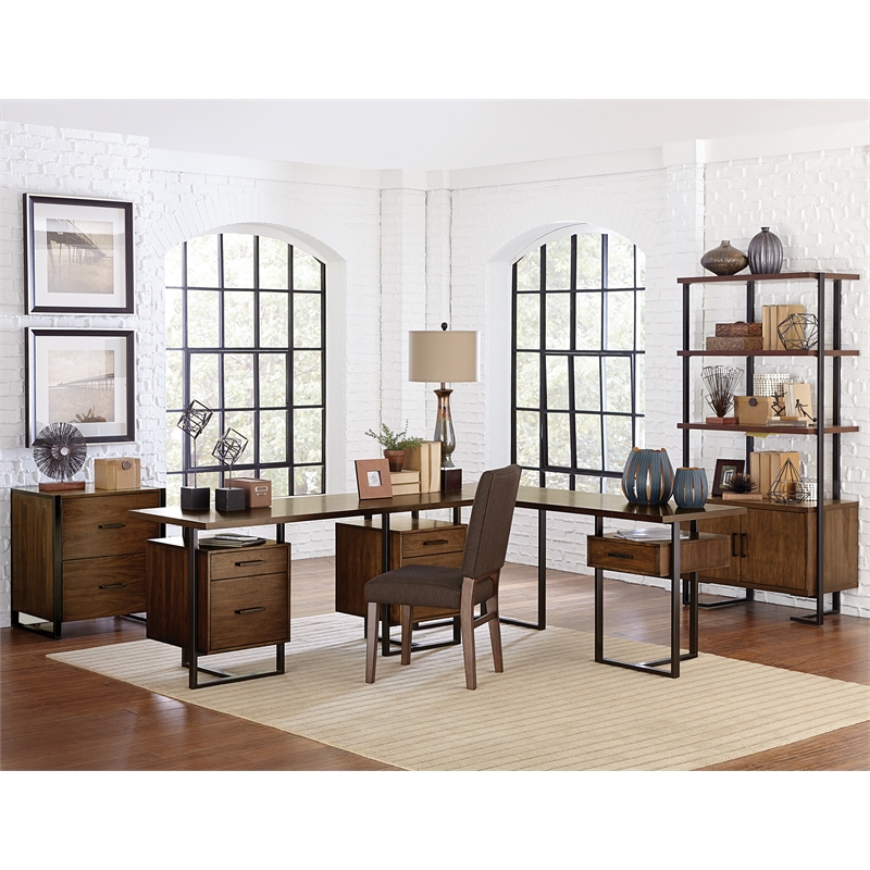 Lexicon Sedley Metal Writing Desk with 2 Cabinets in Walnut and Black