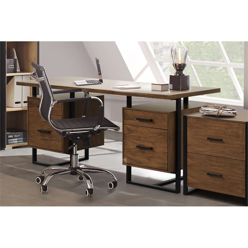 Lexicon Sedley Metal Writing Desk with 2 Cabinets in Walnut and Black