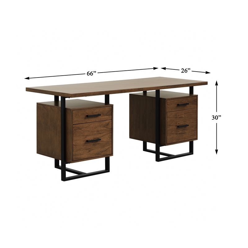 Lexicon Sedley Metal Writing Desk with 2 Cabinets in Walnut and Black