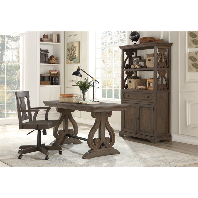 Lexicon Toulon Wood 1 Drawer Writing Desk in Dark Oak