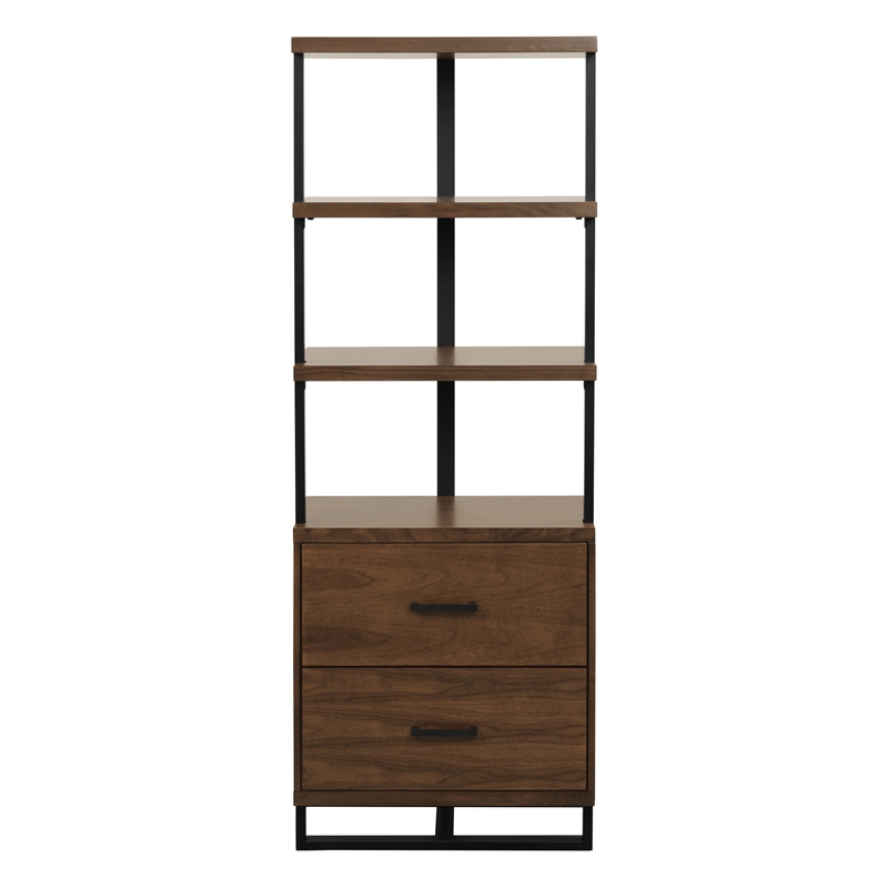 Lexicon Sedley Metal 3 Shelf Bookcase in Walnut and Black