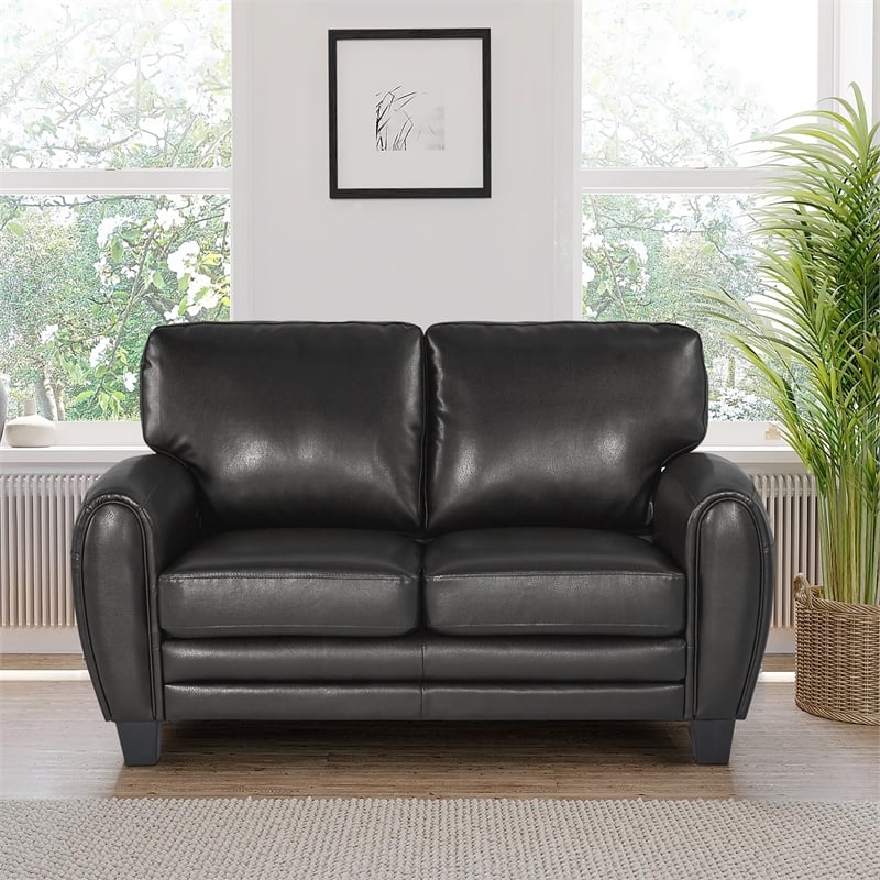 Lexicon Rubin Bonded Leather Loveseat in Black