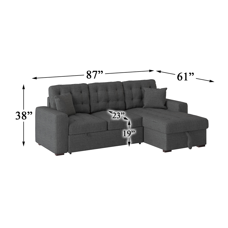 Lexicon McCafferty 2-Pc Sectional with Pull-out Bed & Right Chaise in Dark Gray