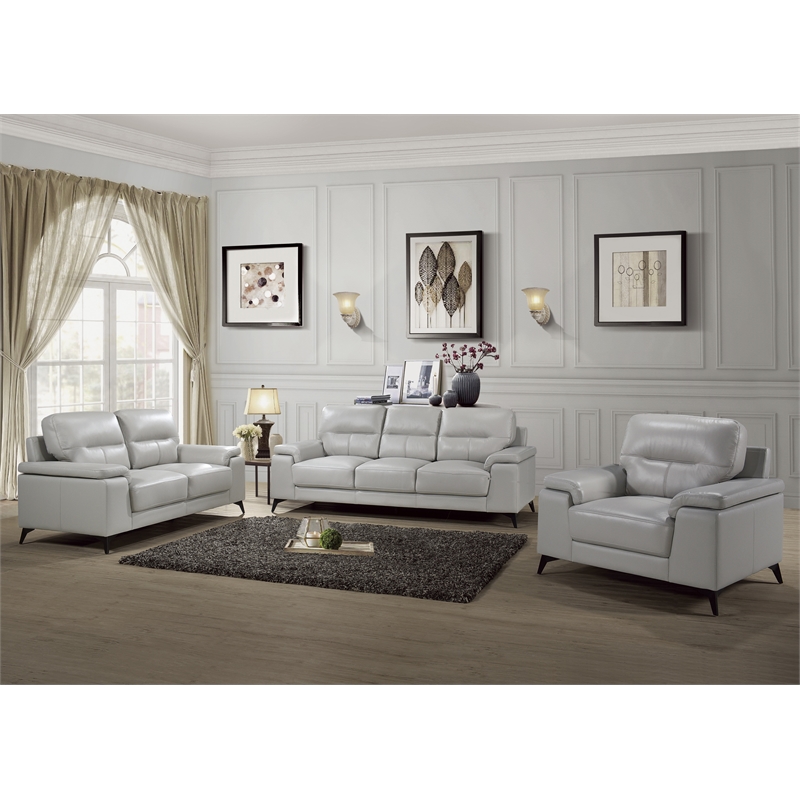 Lexicon Mischa Leather Match Loveseat in Silver Gray