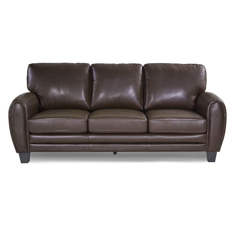 Faux Leather Sofas Brown : Bowery Hill Faux Leather Sofa With Rolled