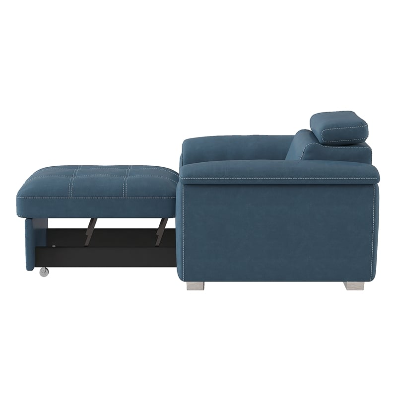 Lexicon Ferriday Microfiber Accent Chair with Pull Out Ottoman in Blue
