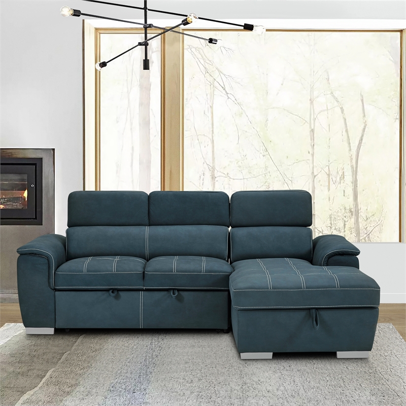 Lexicon Ferriday Microfiber Sectional Sofa with Pull Out Bed in Blue
