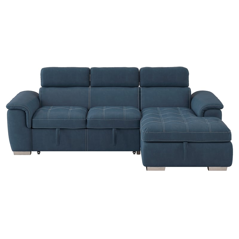 Lexicon Ferriday Microfiber Sectional Sofa with Pull Out Bed in Blue