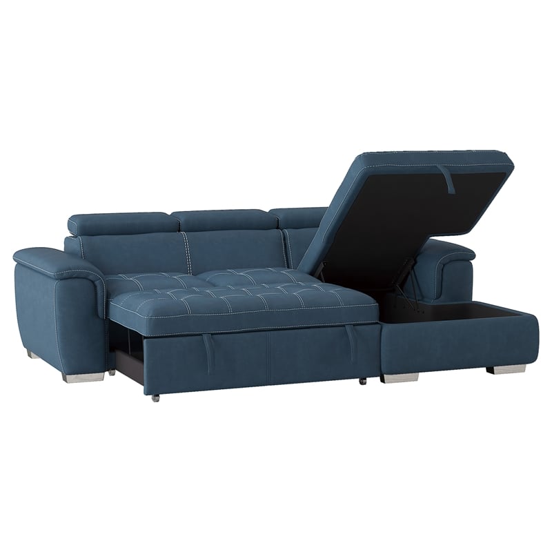 Lexicon Ferriday Microfiber Sectional Sofa with Pull Out Bed in Blue