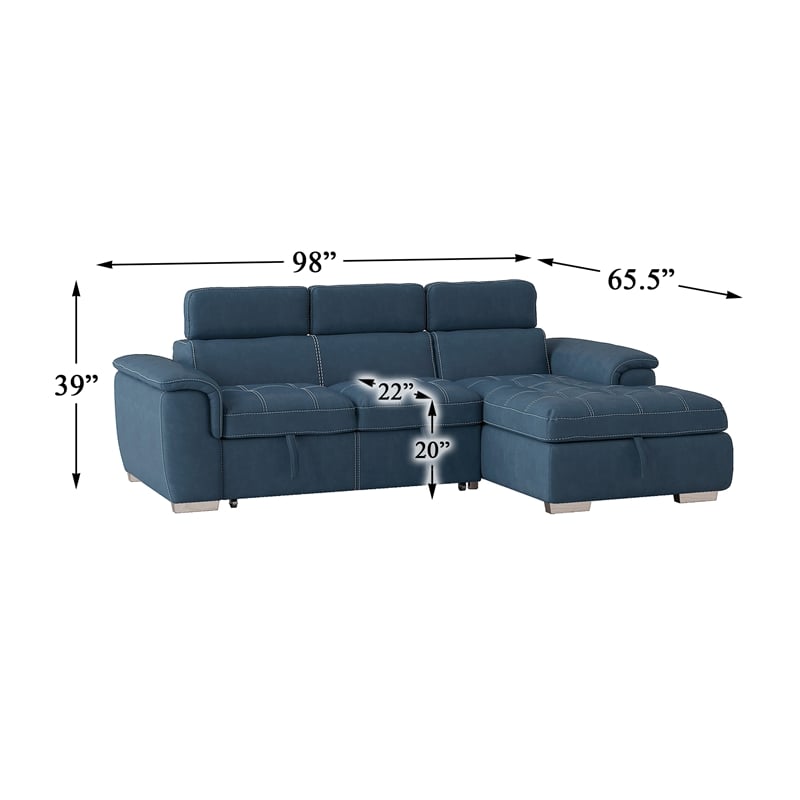 Lexicon Ferriday Microfiber Sectional Sofa with Pull Out Bed in Blue