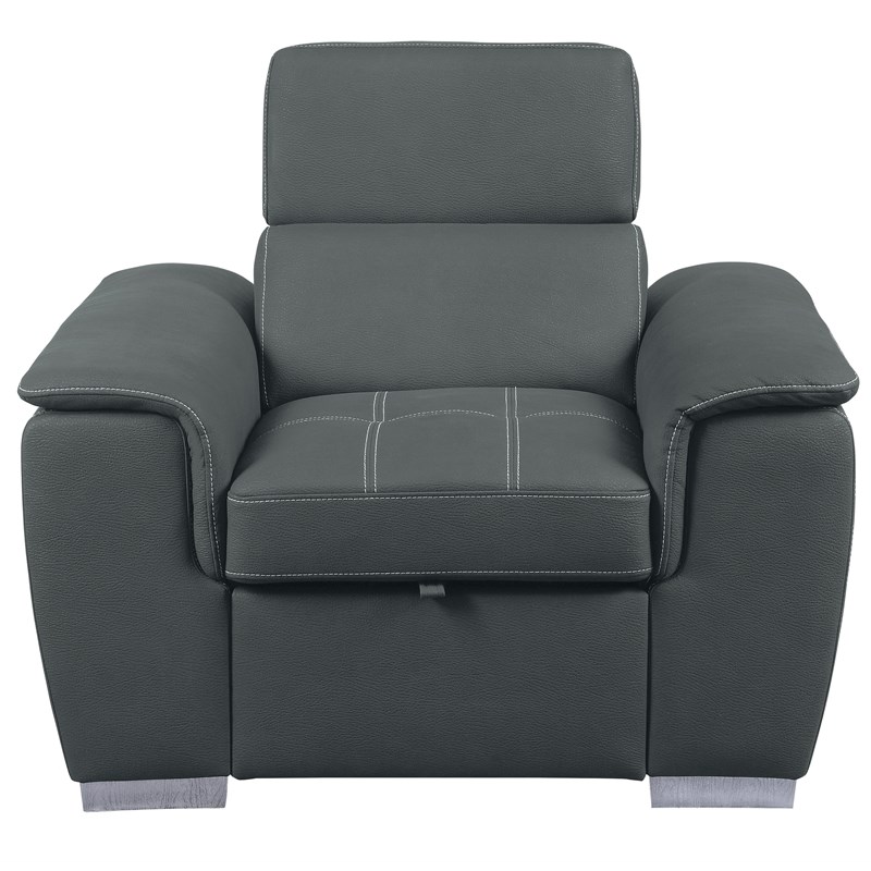 Lexicon Ferriday Microfiber Accent Chair with Pull Out Ottoman in Gray