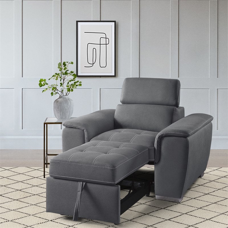 Lexicon Ferriday Microfiber Accent Chair with Pull Out Ottoman in Gray