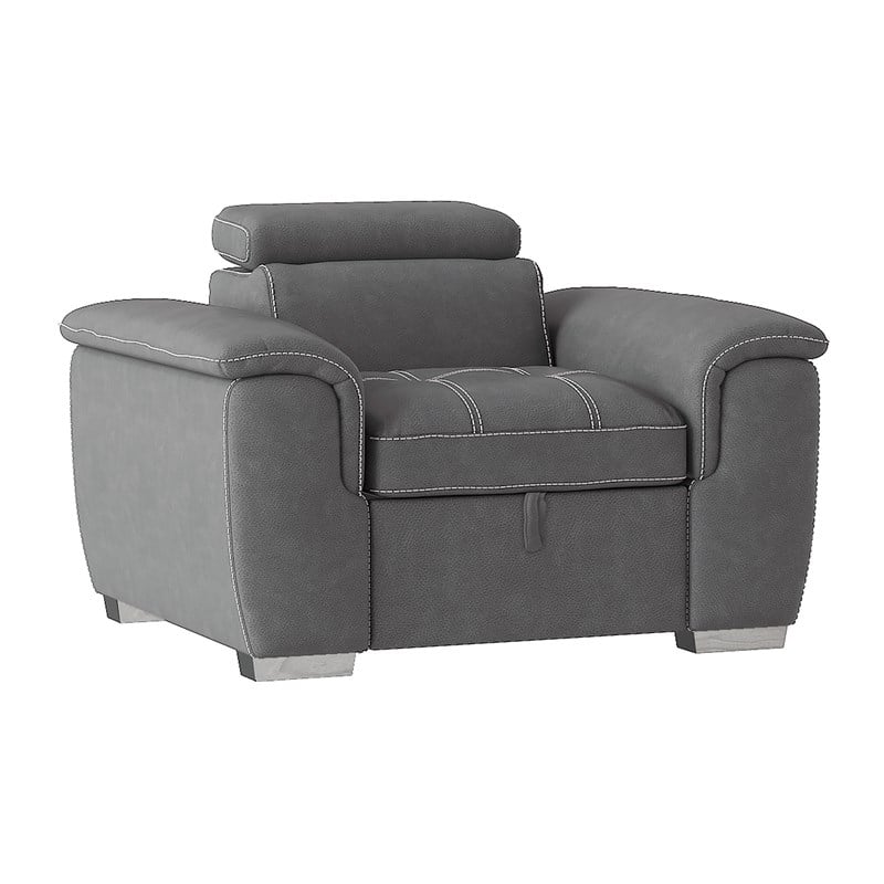 Lexicon Ferriday Microfiber Accent Chair with Pull Out Ottoman in Gray