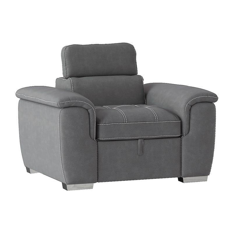 Lexicon Ferriday Microfiber Accent Chair with Pull Out Ottoman in Gray
