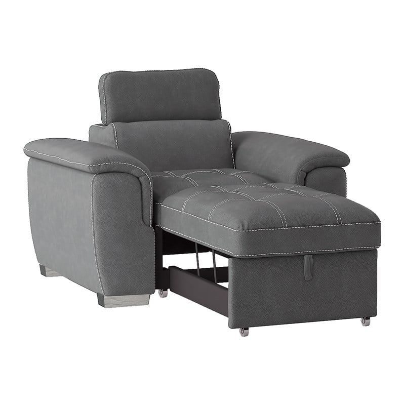 Lexicon Ferriday Microfiber Accent Chair with Pull Out Ottoman in Gray
