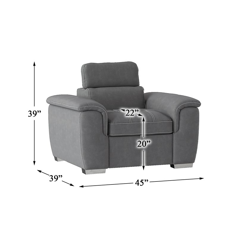 Lexicon Ferriday Microfiber Accent Chair with Pull Out Ottoman in Gray
