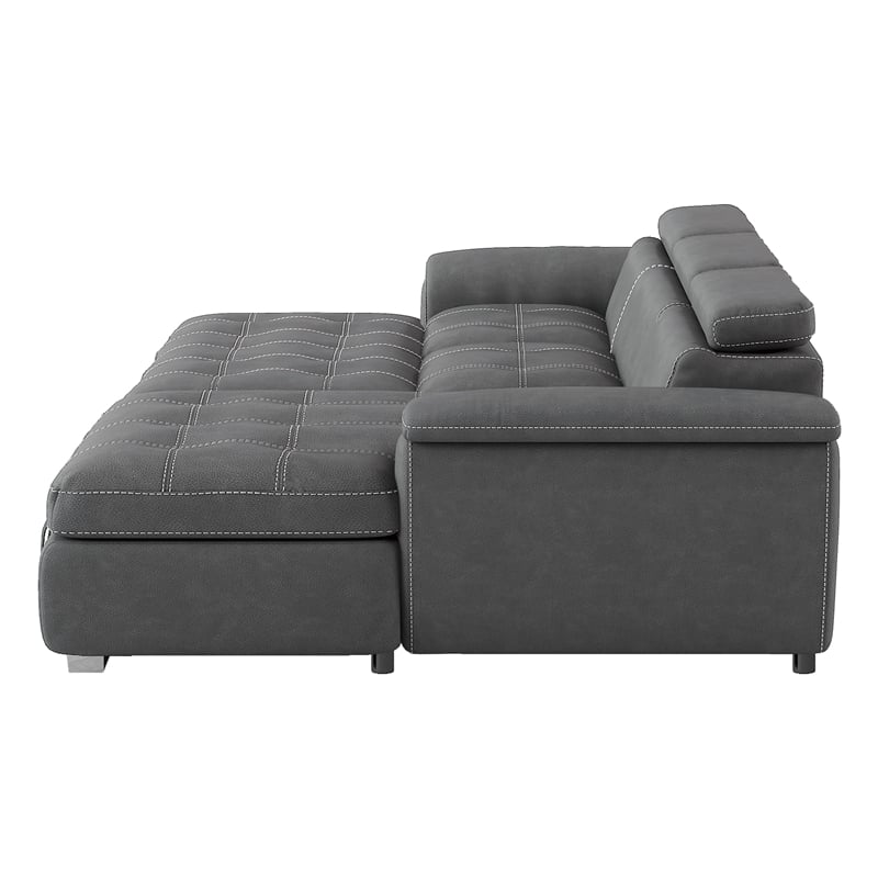 Lexicon Ferriday Microfiber Sectional Sofa with Pull Out Bed in Gray ...