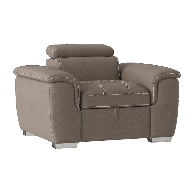 Lexicon Ferriday Microfiber Accent Chair with Pull Out Ottoman in Taupe