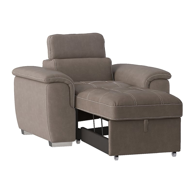 Lexicon Ferriday Microfiber Accent Chair with Pull Out Ottoman in Taupe