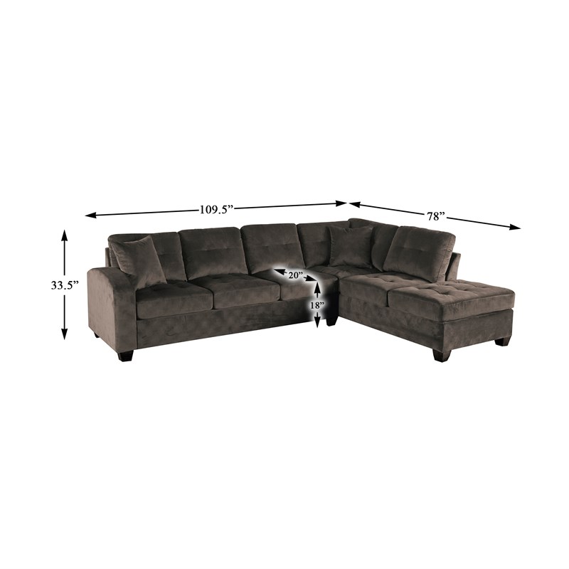 Lexicon Emilio Velvet Upholstered Reversible Sectional in Chocolate