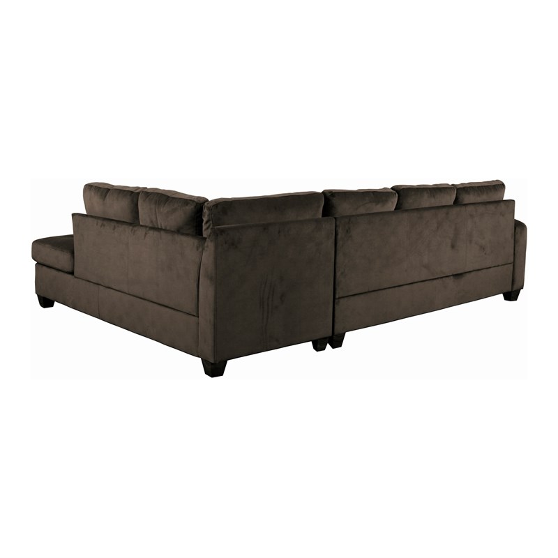 Lexicon Emilio Velvet Upholstered Reversible Sectional in Chocolate